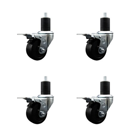 Service Caster 3'' Soft Rubber Swivel 1-3/4'' Expanding Stem Caster Set 2 Total Lock Brakes, 4PK SCC-EXTTL20S314-SRS-2-S-2-134